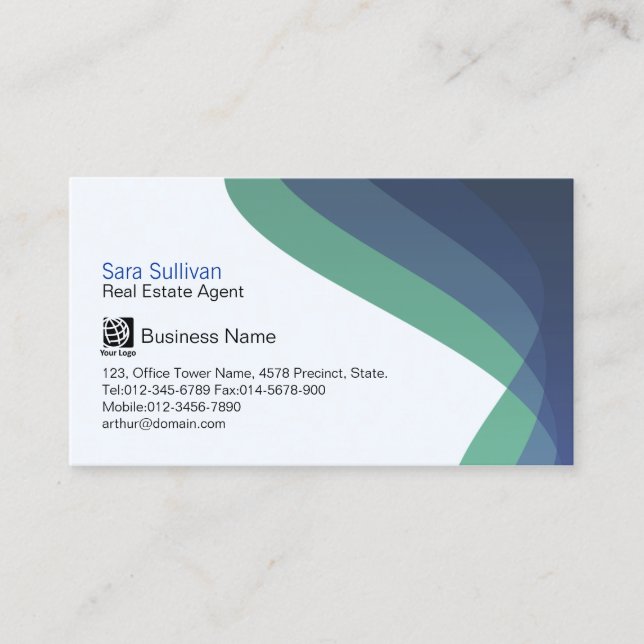 Tarjeta De Visita Real Estate Agent Blue Hued Streams Profesional (Anverso)