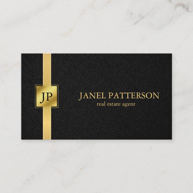 Tarjeta De Visita Real Estate Agent Bold Black Gold Business Card (Anverso)