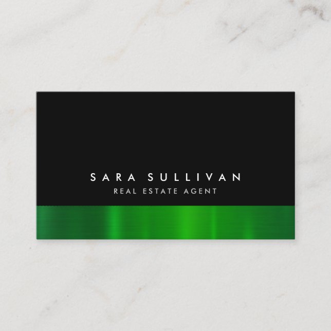 Tarjeta De Visita Real Estate Agent Bold Green Metalizado Business C (Anverso)