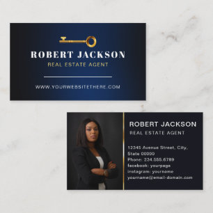 Tarjeta De Visita Real Estate Agent Broker Luxury Blue Gold foto