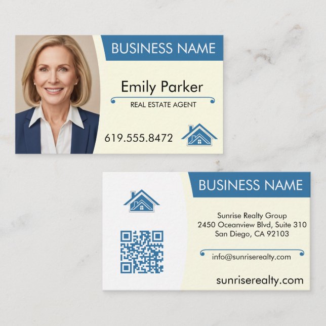 Tarjeta De Visita Real Estate Agent Business Card Código QR moderno (Anverso / Reverso)