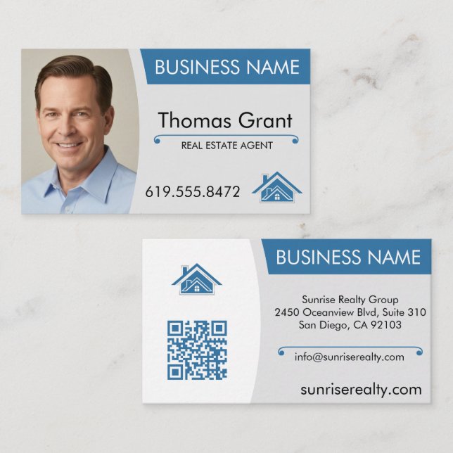 Tarjeta De Visita Real Estate Agent Business Card Código QR moderno (Anverso / Reverso)