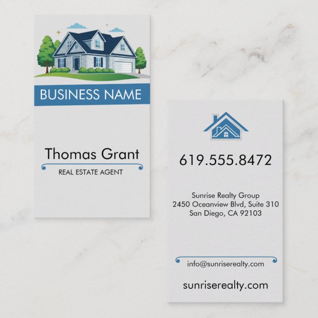 Tarjeta De Visita Real Estate Agent Business Card Moderno Vertical (Anverso / Reverso)