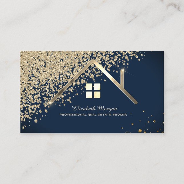 Tarjeta De Visita Real Estate Agent Gold House Diamonds Navy Blue (Anverso)