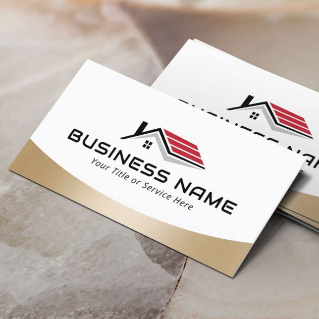Tarjeta De Visita Real Estate Agent House Roof Logo Moderno Gold (Subido por el creador)