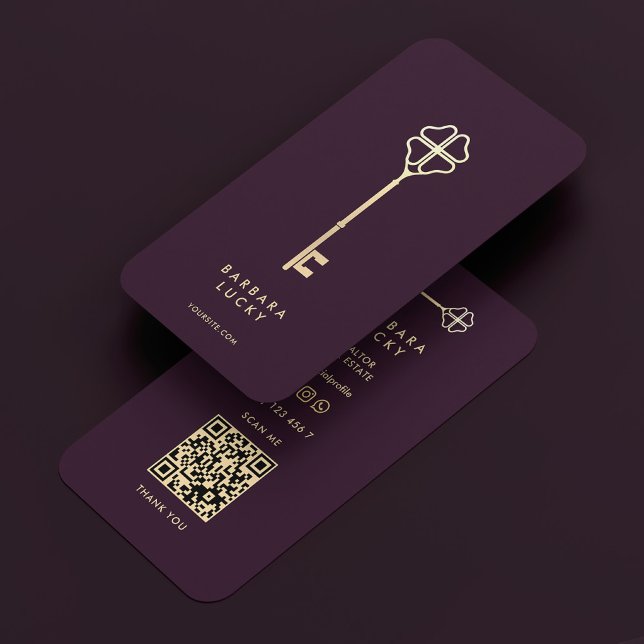 Tarjeta De Visita Real Estate Agent Luxury Purple Gold Key Realtor (Real Estate Agent Luxury Purple Gold Key Realtor Business Card
)