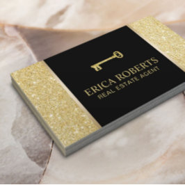 Tarjeta De Visita Real Estate Agent Modern Gold Purpurina Realtor