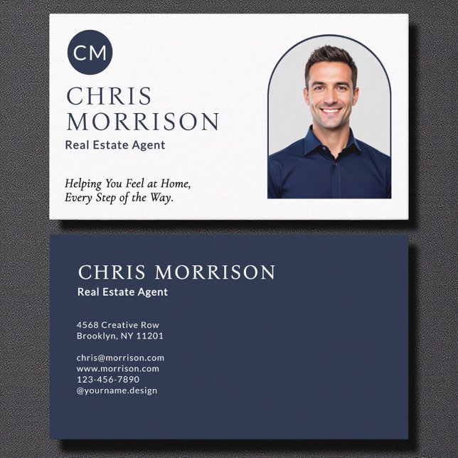 Tarjeta De Visita Real Estate Agent Navy Blue Professional Photo  (Subido por el creador)