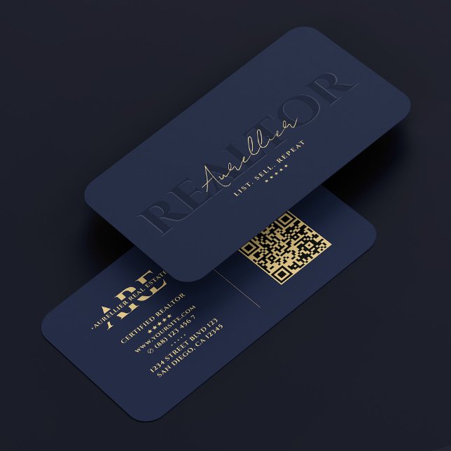 Tarjeta De Visita Real Estate Azul de la Marina Realtor Monograma mo (Realtor Navy Blue Real Estate Monogram Modern Business Card
)