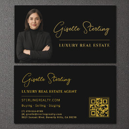 Tarjeta De Visita Real Estate Black Gold QR Code Script Luxury