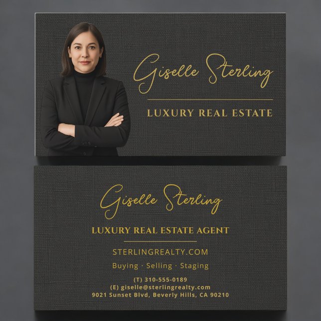 Tarjeta De Visita Real Estate Black Linen Luxury Professional (Subido por el creador)