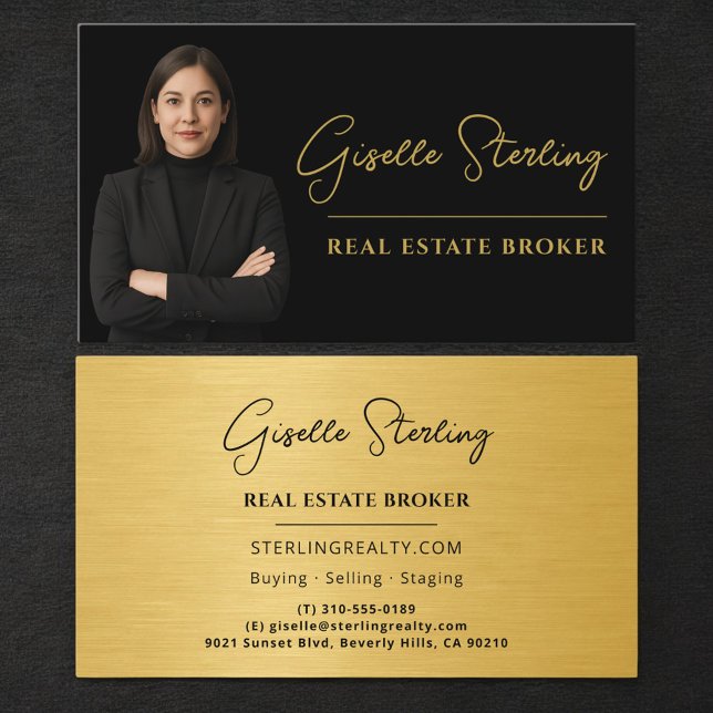 Tarjeta De Visita Real Estate Broker Black Gold Luxury Metallic (Subido por el creador)