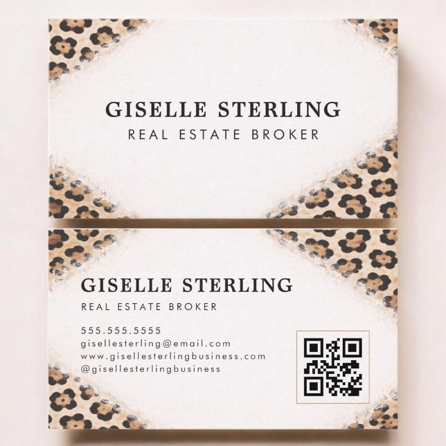 Tarjeta De Visita Real Estate Broker Cheetah Leopard Print QR Code (Subido por el creador)