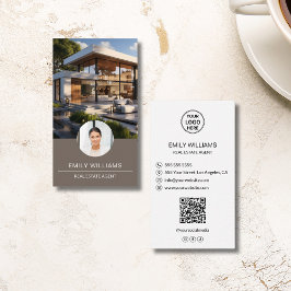 Tarjeta De Visita Real Estate Broker Custom Logo Photo QR Code
