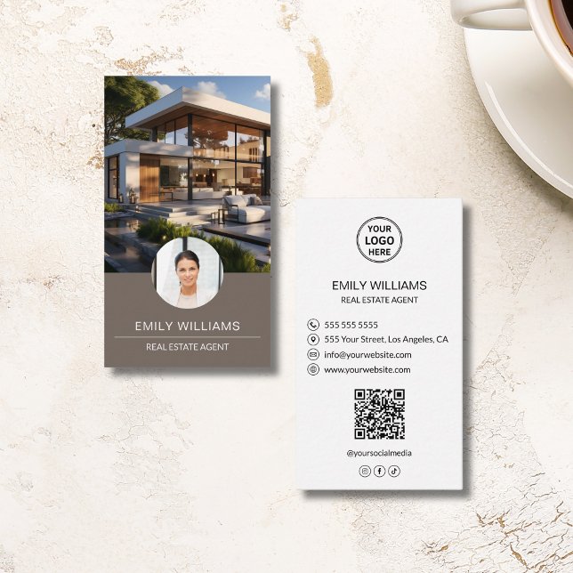 Tarjeta De Visita Real Estate Broker Custom Logo Photo QR Code (Real Estate Broker Custom Logo Photo QR Code Business Card)