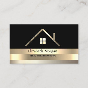 Tarjeta De Visita Real Estate Broker House Gold Stried Roof Black