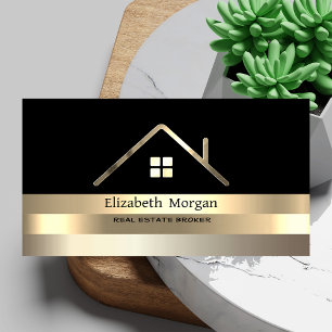Tarjeta De Visita Real Estate Broker House Gold Stried Roof Black