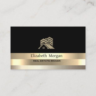 Tarjeta De Visita Real Estate Broker House Gold Stripe Purpurina Roo