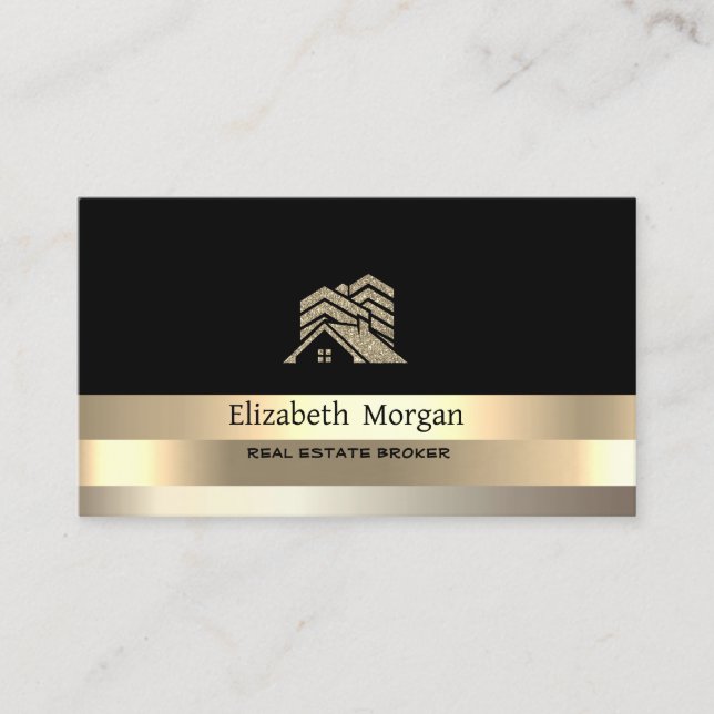 Tarjeta De Visita Real Estate Broker House Gold Stripe Purpurina Roo (Anverso)
