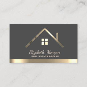 Tarjeta De Visita Real Estate Broker House Roof Gray