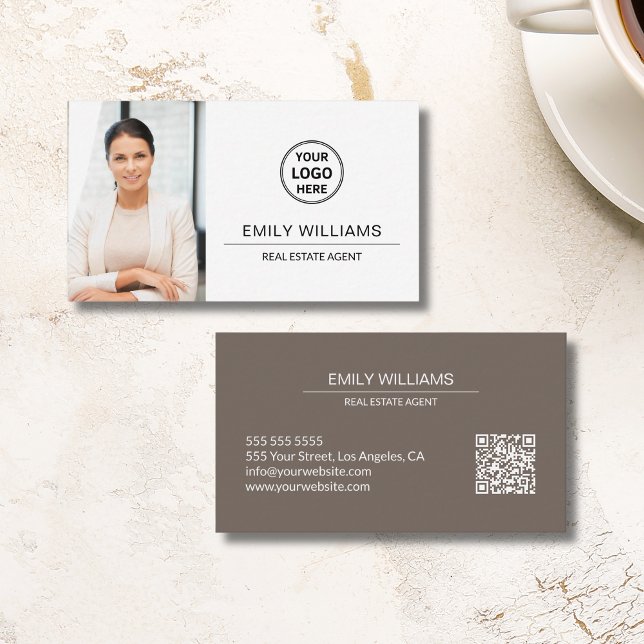 Tarjeta De Visita Real Estate Broker Logo Photo QR (Real Estate Broker Logo Photo QR Business Card)