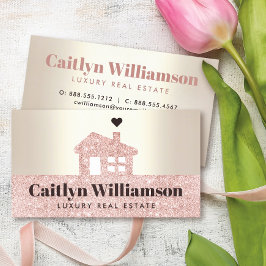 Tarjeta De Visita Real Estate Broker Moderno Purpurina Rosa House Go