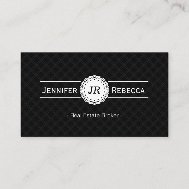 Tarjeta De Visita Real Estate Broker - Monograma moderno negro (Anverso)