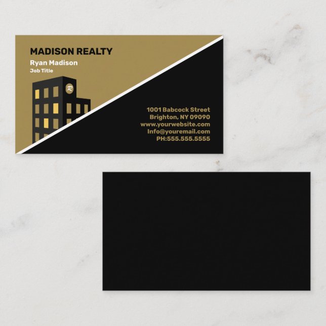 Tarjeta De Visita Real Estate Broker Professional Black | Oro (Anverso / Reverso)