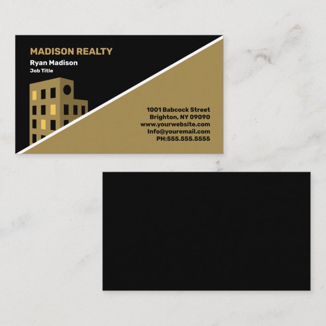 Tarjeta De Visita  Real Estate Broker Professional Black | Oro      (Anverso / Reverso)