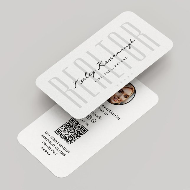 Tarjeta De Visita Real Estate Broker Realtor Foto Moderno Blanco (Real Estate Broker Realtor Photo Modern White Business Card
)