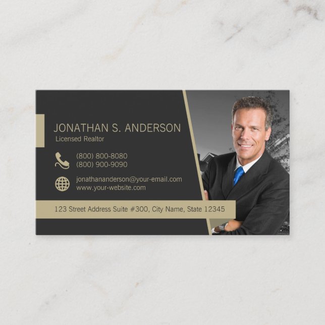 Tarjeta De Visita Real Estate Business Card Black Gold 19023 (Anverso)