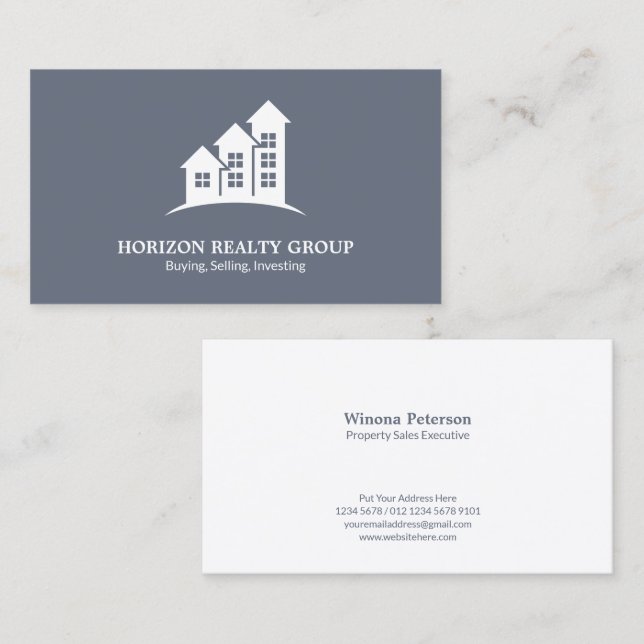 Tarjeta De Visita Real Estate Business Card Flecha arriba Slate Gray (Anverso / Reverso)