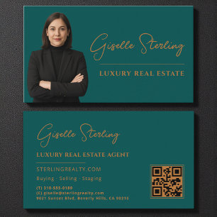 Tarjeta De Visita Real Estate Cobre Verde azulado QR Código Script L