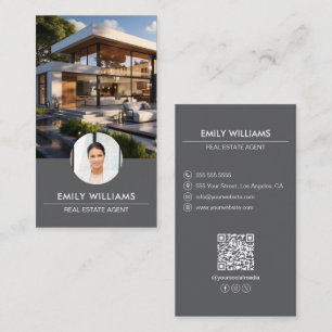 Tarjeta De Visita Real Estate Dark Gray Photo QR Código Medios Socia