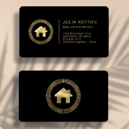 Tarjeta De Visita Real Estate House Logo Black Gold Rounded