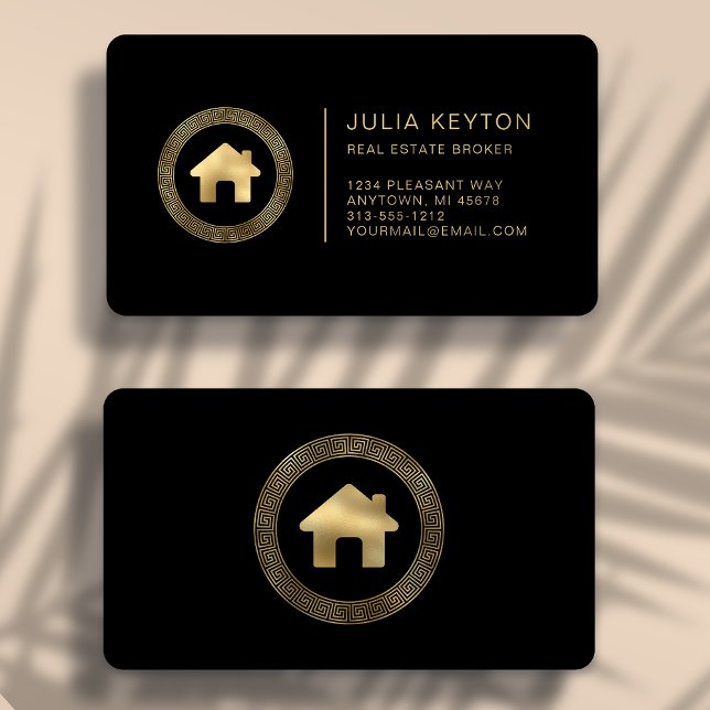 Tarjeta De Visita Real Estate House Logo Black Gold Rounded (Subido por el creador)