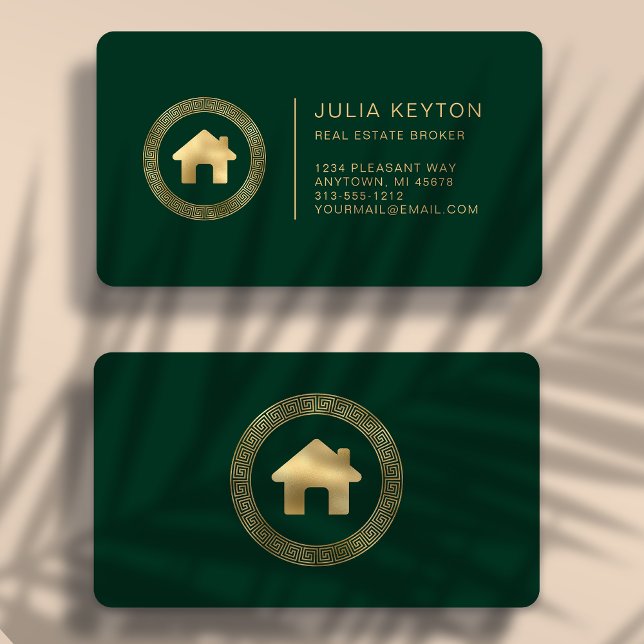 Tarjeta De Visita Real Estate House Logo Green Gold Rounded (Subido por el creador)