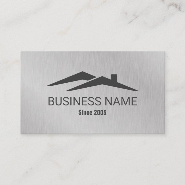 Tarjeta De Visita Real Estate House Roof Logo Realtor Metallic (Anverso)