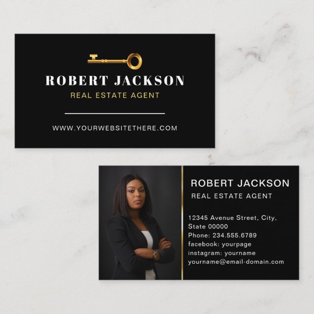 Tarjeta De Visita Real Estate Modern Golden Key Realtor (Anverso / Reverso)