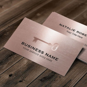 Tarjeta De Visita Real Estate Modern Rosa Gold Key Realtor