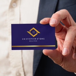 Tarjeta De Visita Real Estate Navy Blue House Logo Modern Realtor