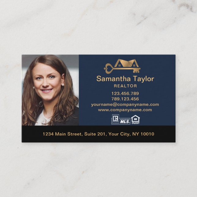 Tarjeta De Visita Real Estate Profesional Añadir Foto logo Realtor B (Anverso)