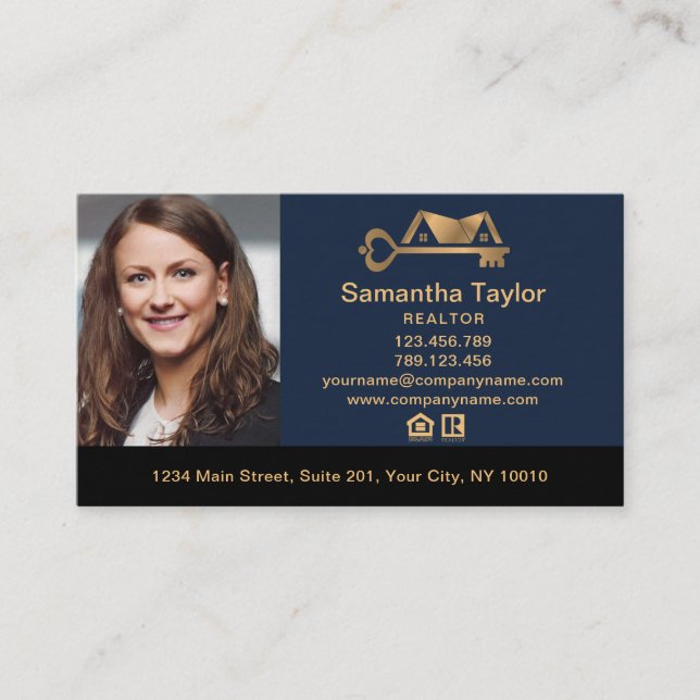 Tarjeta De Visita Real Estate Profesional Añadir Foto logo Realtor B (Anverso)