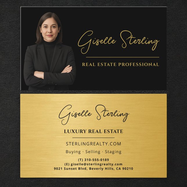 Tarjeta De Visita Real Estate Professional Black Gold Metallic (Subido por el creador)