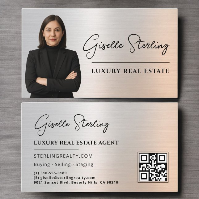 Tarjeta De Visita Real Estate QR Code Photo Platinum Metallic  (Subido por el creador)