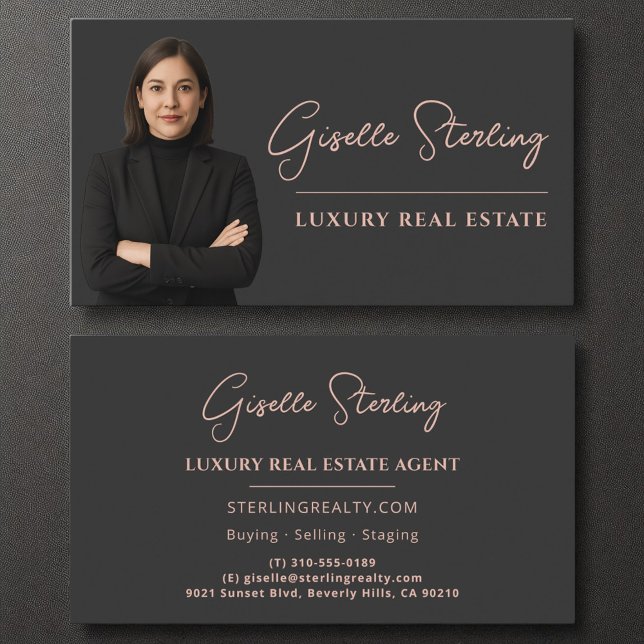 Tarjeta De Visita Real Estate Rosa Gold Script Profesional de Lujo (Subido por el creador)