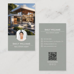 Tarjeta De Visita Real Estate Sage Green Photo QR Code Social Media