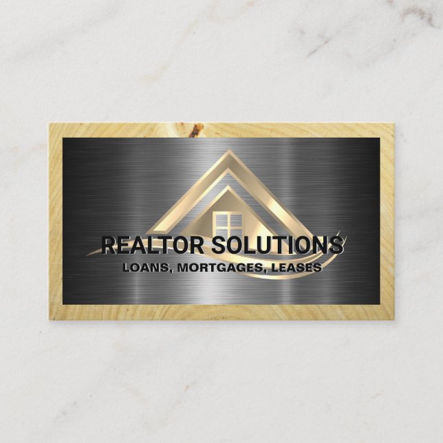 Tarjeta De Visita Real Estate Solutions Logo | Metallic and Wood (Anverso)