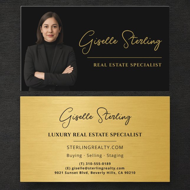 Tarjeta De Visita Real Estate Specialist Black Gold Metallic (Subido por el creador)