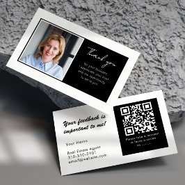 Tarjeta De Visita Real Estate Thank You and QR Code Review White